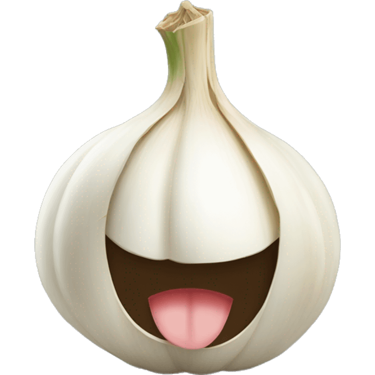 Cute garlic with closed mouth and a little bow on its head emoji