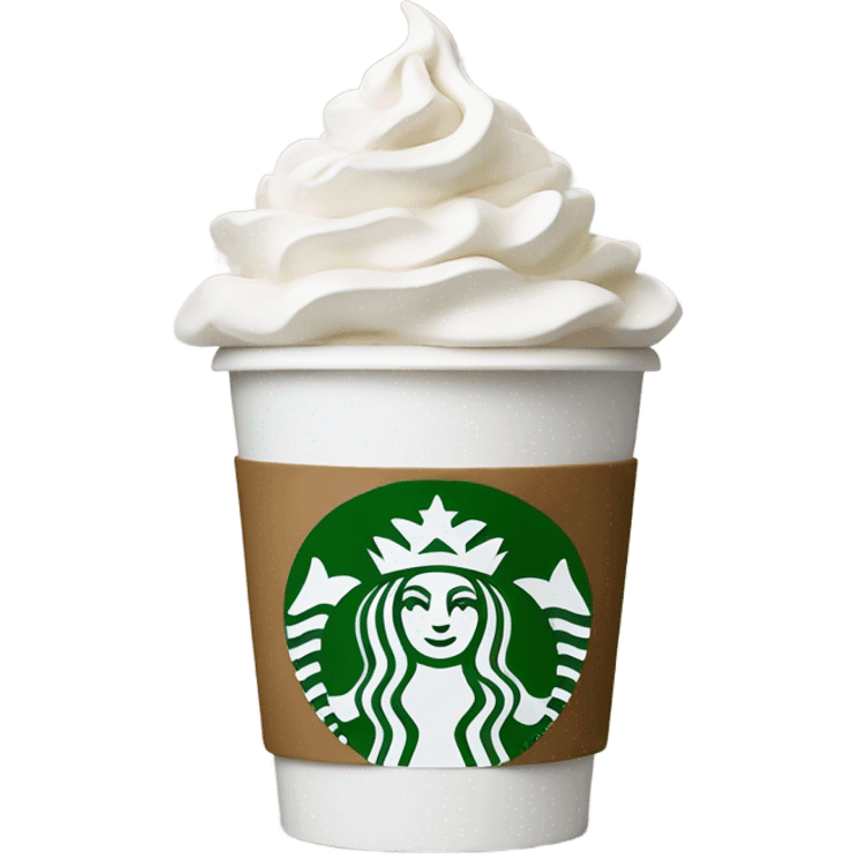 Coffee in a white Starbucks cup with whipped cream on top emoji