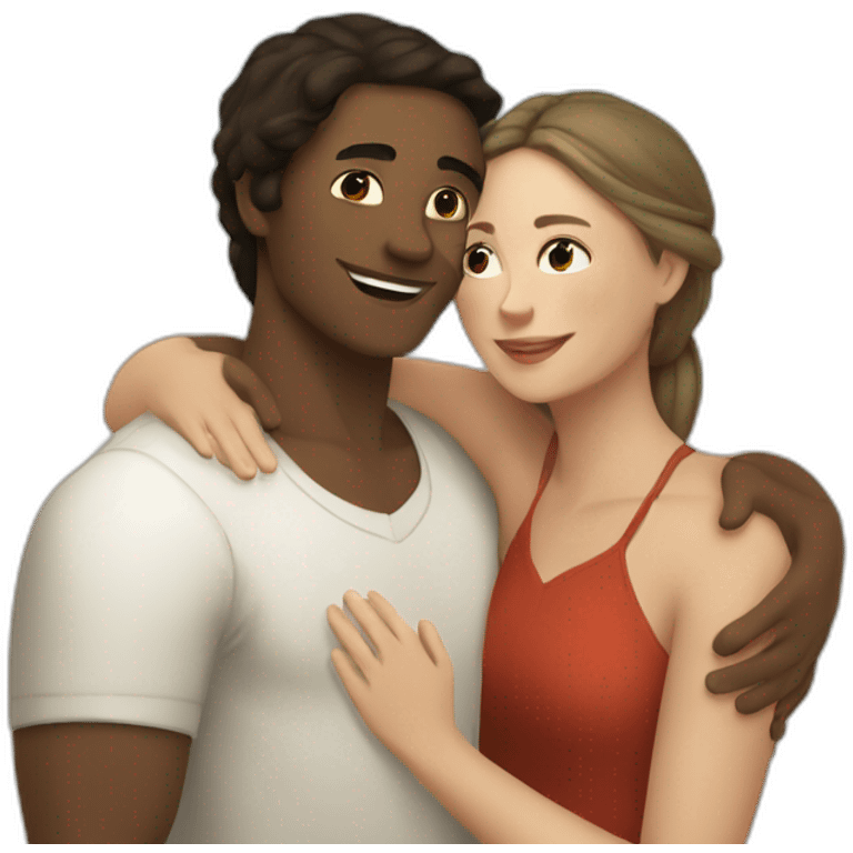 young metis Man and white woman hug love at the beach emoji