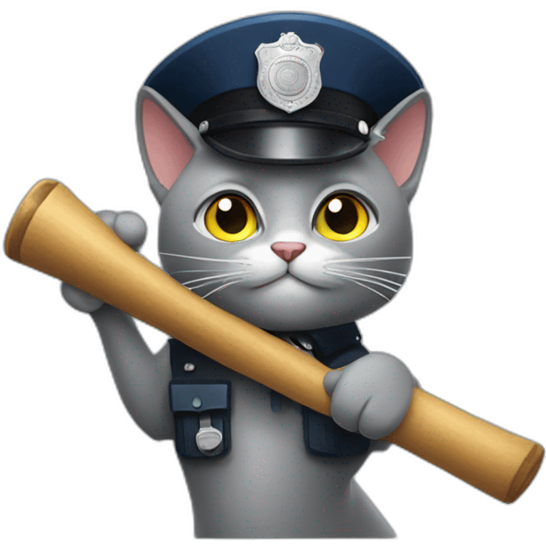 grey cat in a police hat waving a truncheon emoji