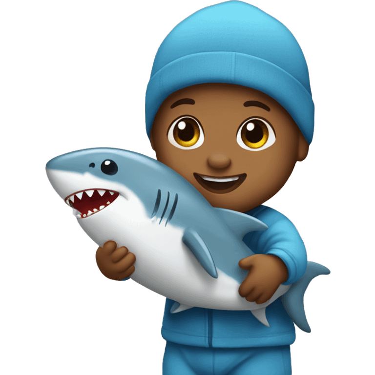 baby with a shark toy emoji