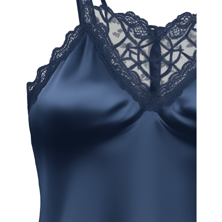 Realistic isolated side view of a navy blue lace silk camisole blouse. emoji