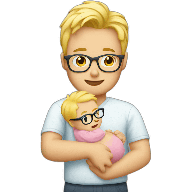 blond guy with glasses having a baby on his arm emoji