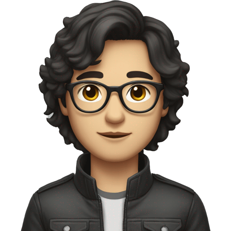 A beautiful  young man with black and medium hair and white skin, wearing round glasses and jacket emoji