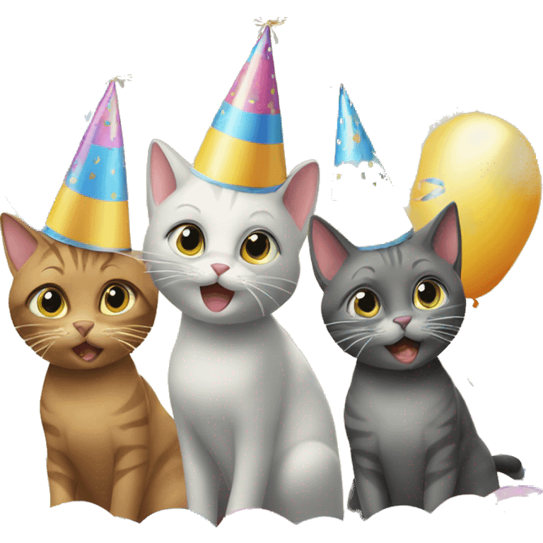 three cats at a birthday party emoji