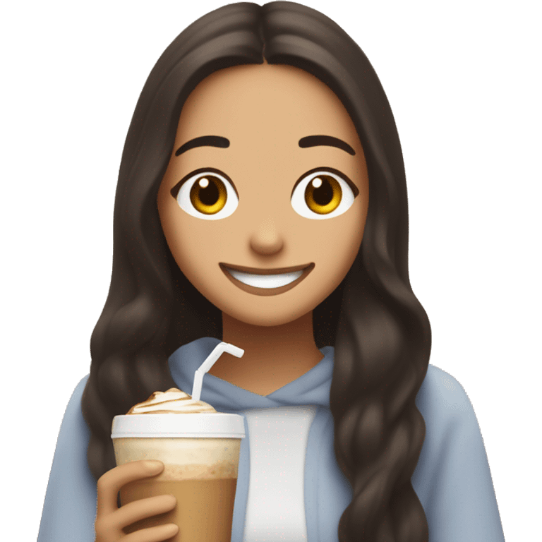 Olivia Rodrigo smiling with cold coffee emoji