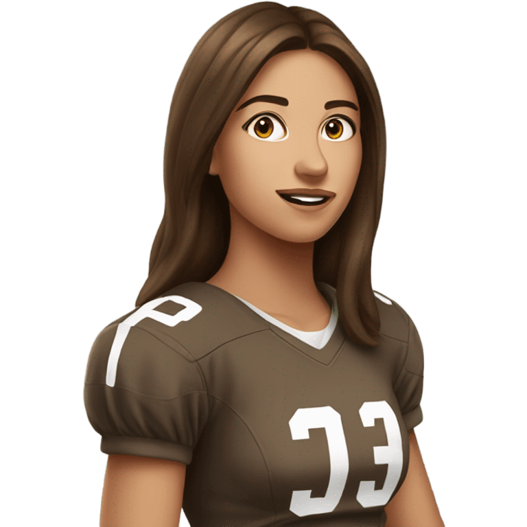 Young woman with brown hair who just won all girl fantasy football league emoji