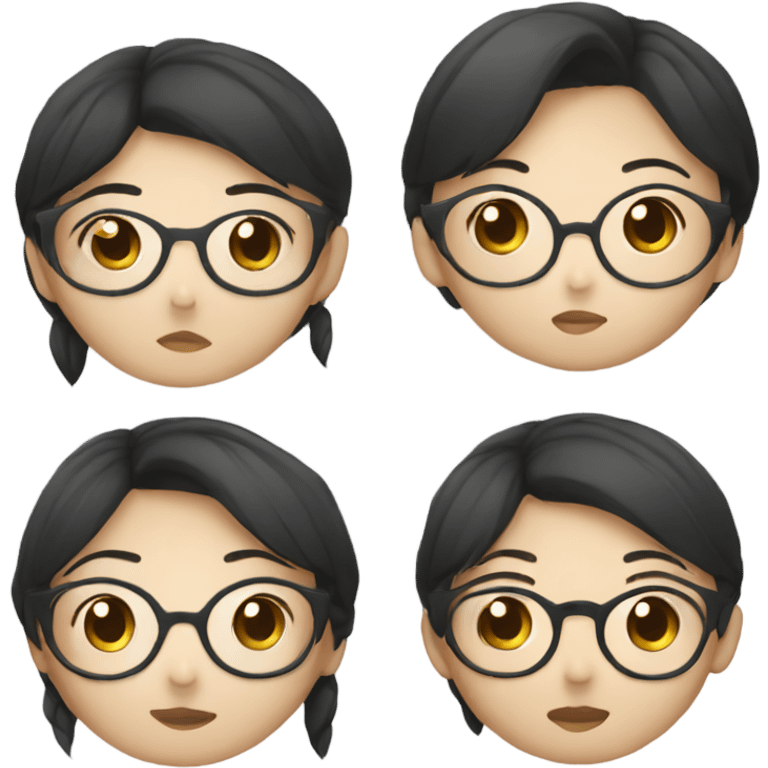 Asian girl with glasses, ponytail, black hair, and Korean emoji