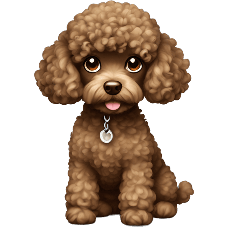 Toy poodle, curly hair in face, dark brown emoji