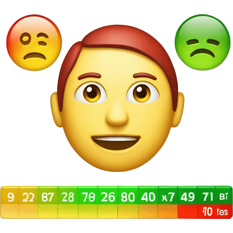 credit score graphic with number dial and green face for good credit red face for bad credit, yellow orange emoji