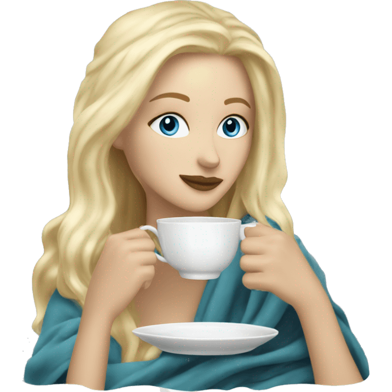 Blonde hair blue eyed white women drinking tea with blanket on emoji