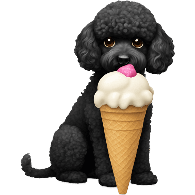 small black bichon poodle eating ice cream emoji