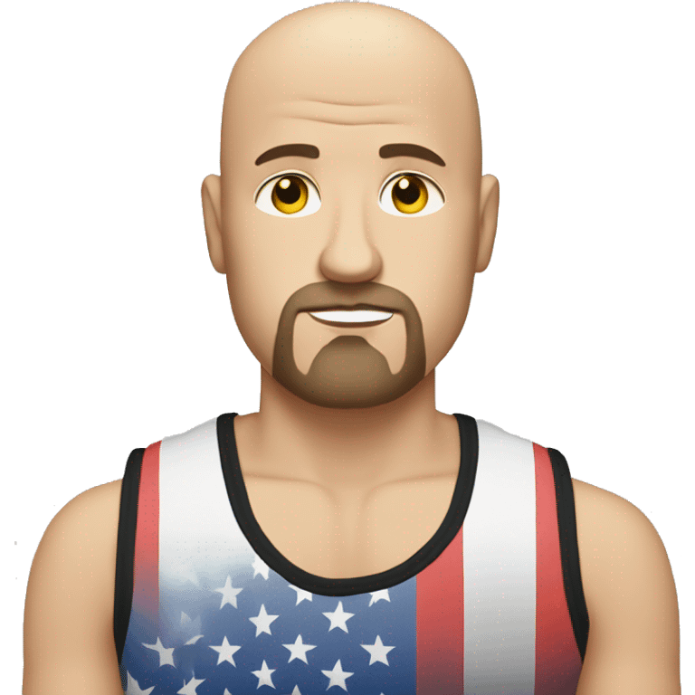  Bald white guy with goatee who looks sad wearing a American flag tank top  emoji