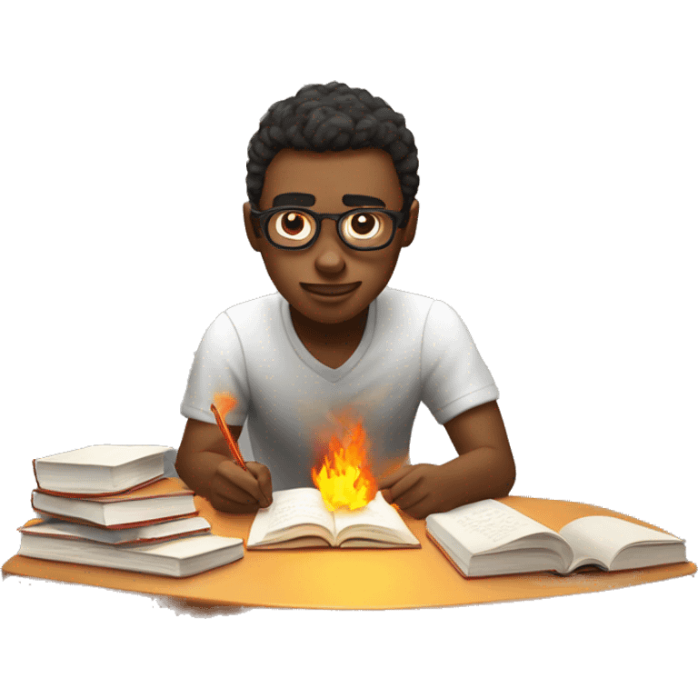 student studying hard with fire emoji