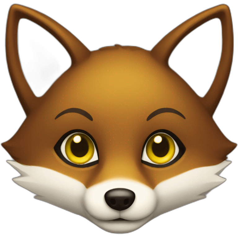 small dark brown fox with yellow eyes and a dark green hood that smile emoji