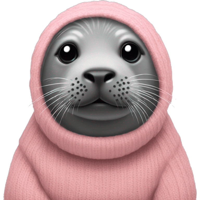 grey seal wearing a peachy pink turtle neck jumper emoji