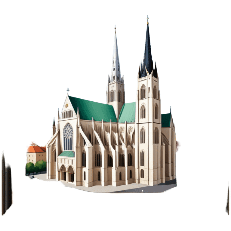 Cinematic Realistic Zagreb Cathedral Landmark Emoji, depicted with Gothic architecture rendered with lifelike detail and majestic, soft lighting. emoji