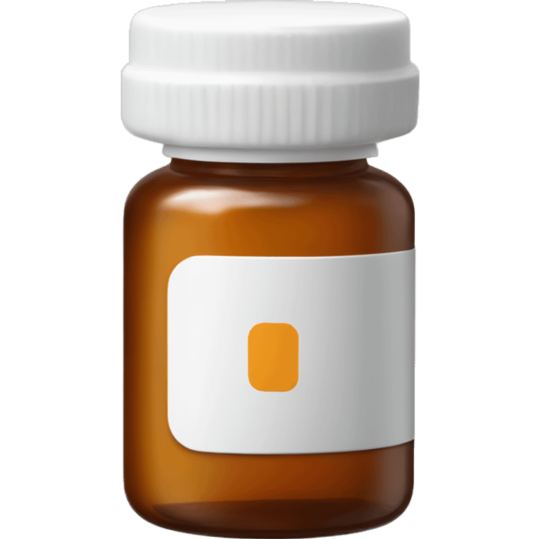 Singular Amber colored pill bottle with a plain white label filled halfway with liquid emoji