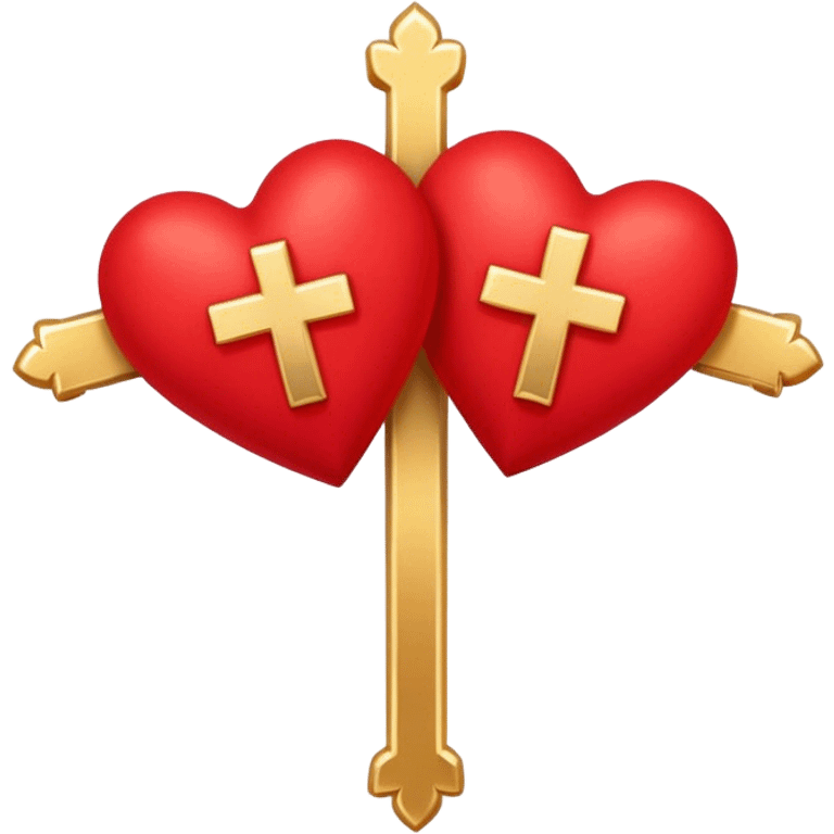 Two red  hearts connected by one simple gold cross  emoji