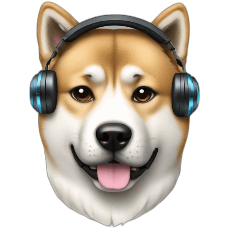 an Akita breed dog with DJ headphones emoji