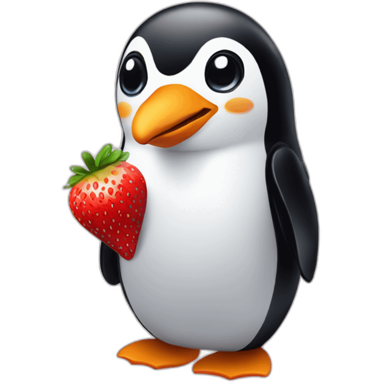 Penguin with a strawberry  emoji