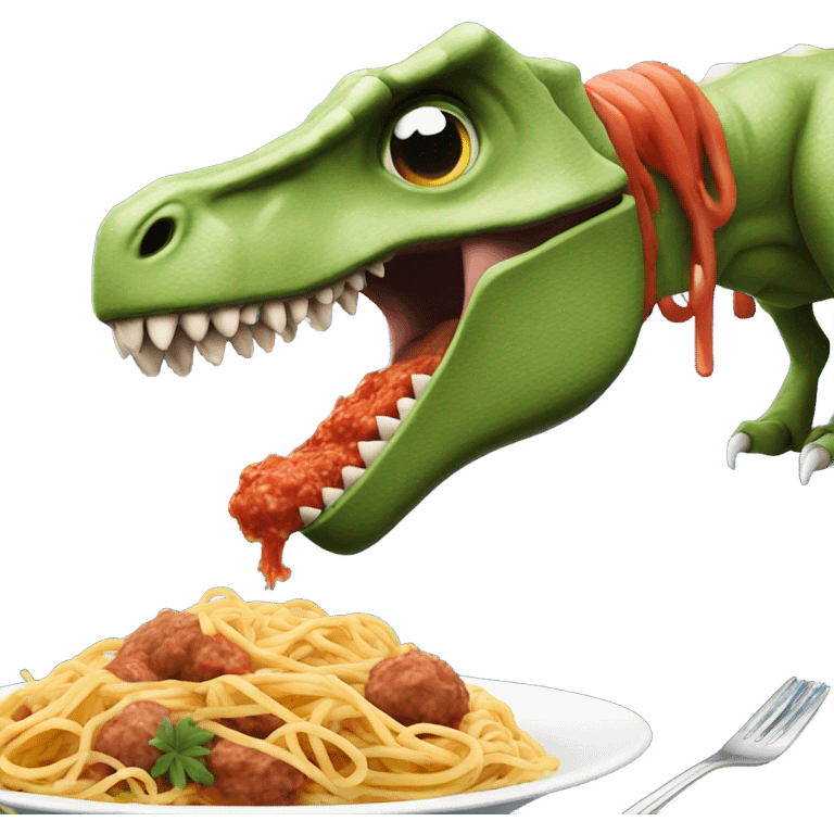 Dinosaur eating spaghetti and meatballs  emoji