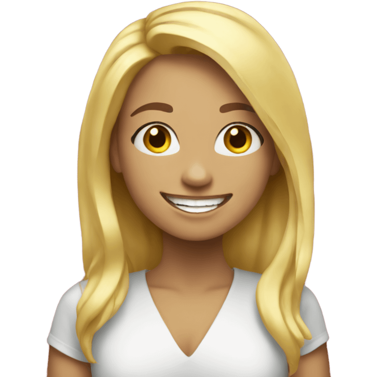 smiling girl with blonde hair saying happy new year emoji