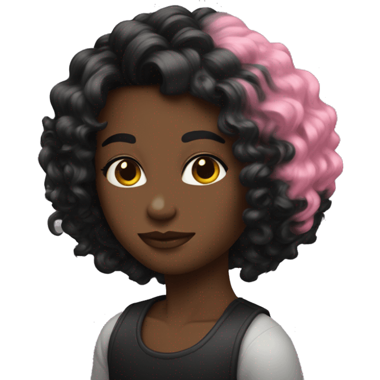 pelo negro con mechas rosadas,  emoji