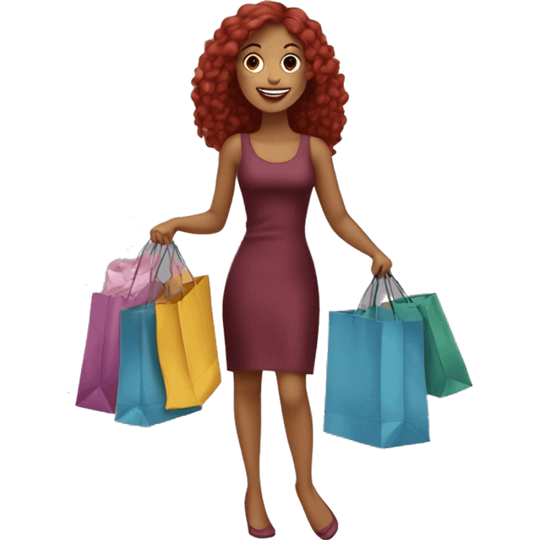 Long Burgundy haired girl, shopaholic, carrying a lot of shopping bags emoji