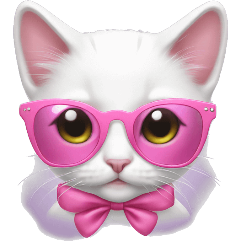 white kitty with pink sunglasses and pink bow  emoji