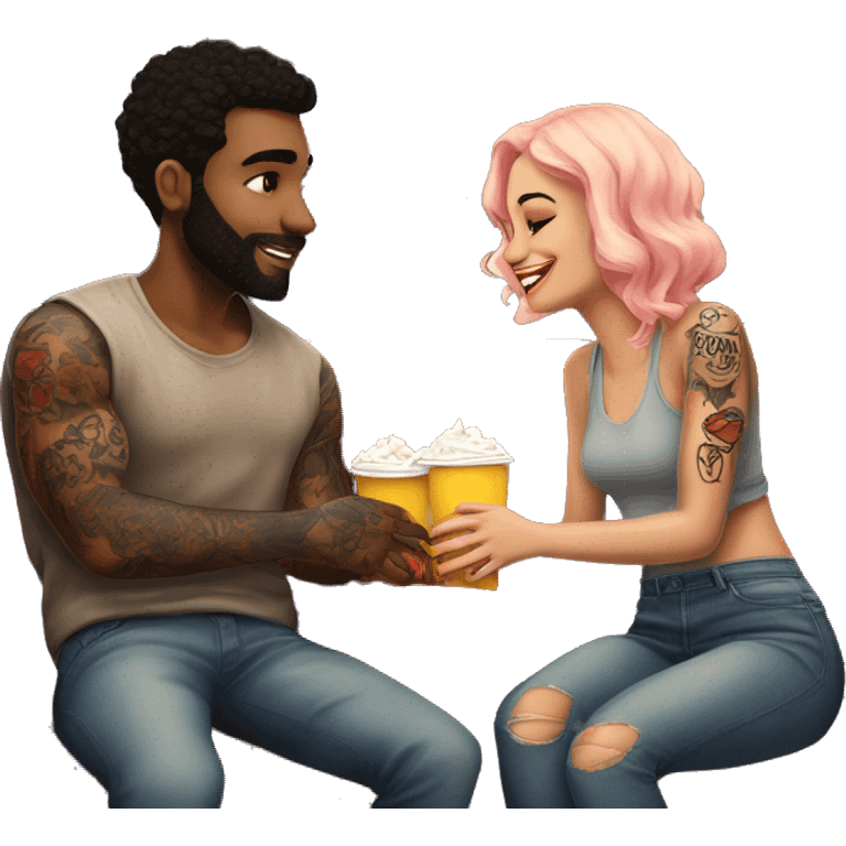 Romantic movie theater date for beautiful tattooed couple emoji