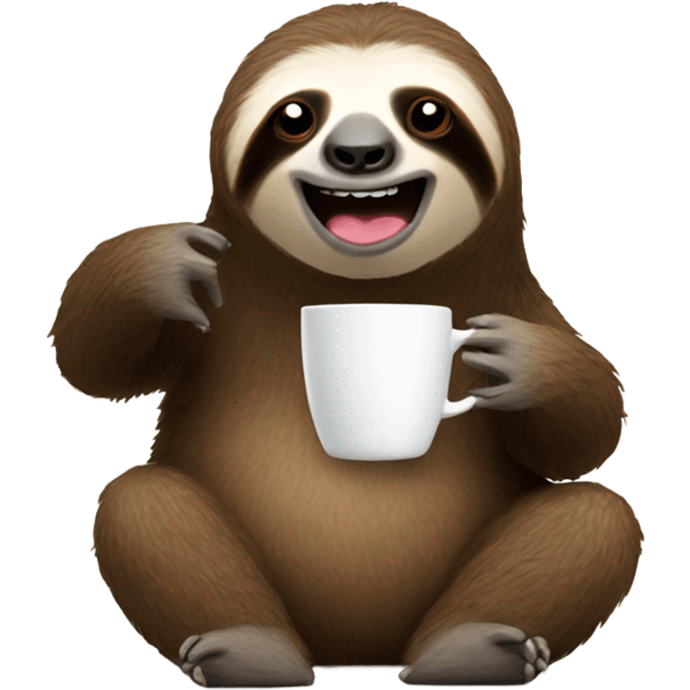 sloth drinking coffee cheering but chilling emoji