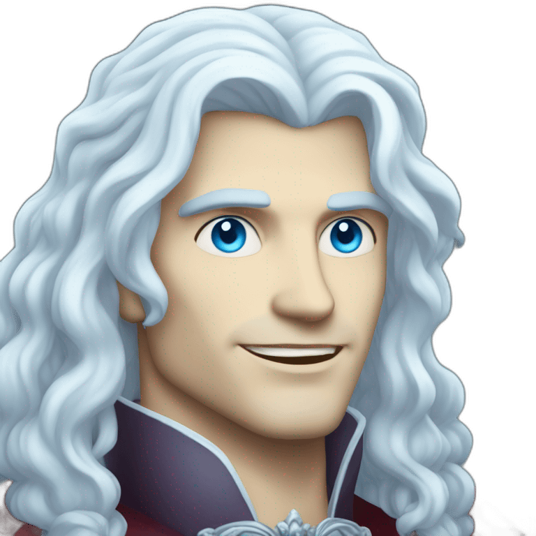 pale handsome flirty vampire king with long wavy white hair and light blue eyes emoji