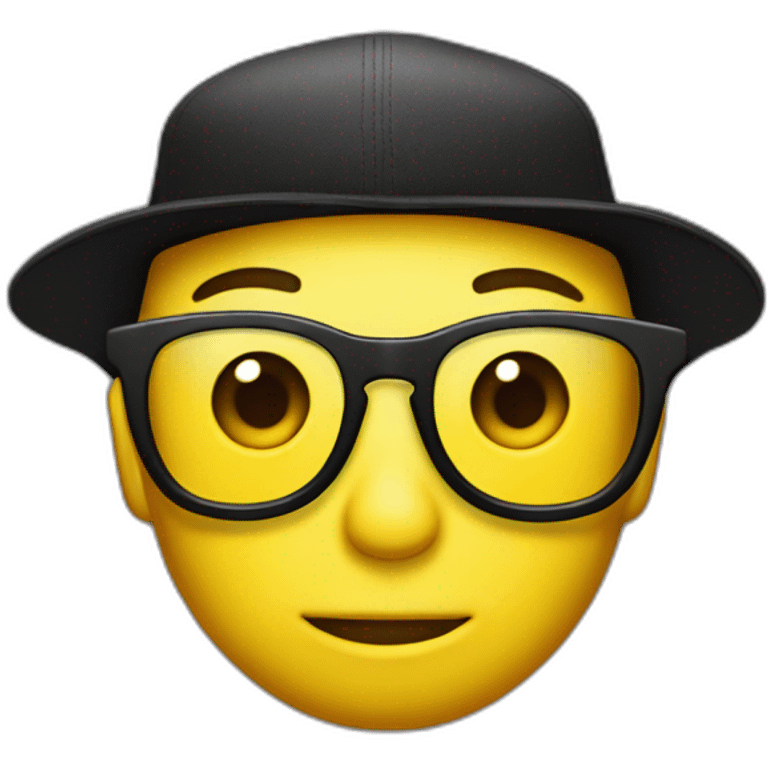 Yellow serious emoji with transparent glasses in a black cap with the yellow letters "JL" on the cap emoji