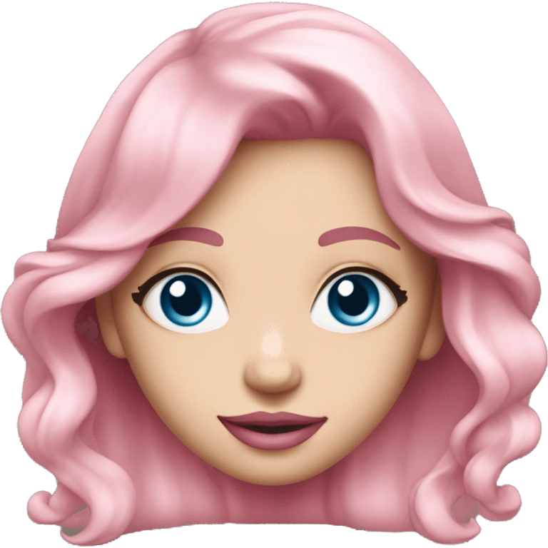 a beautiful girl with fair skin, blue eyes and long soft pink hair, with pink lipstick on her lips. full length emoji