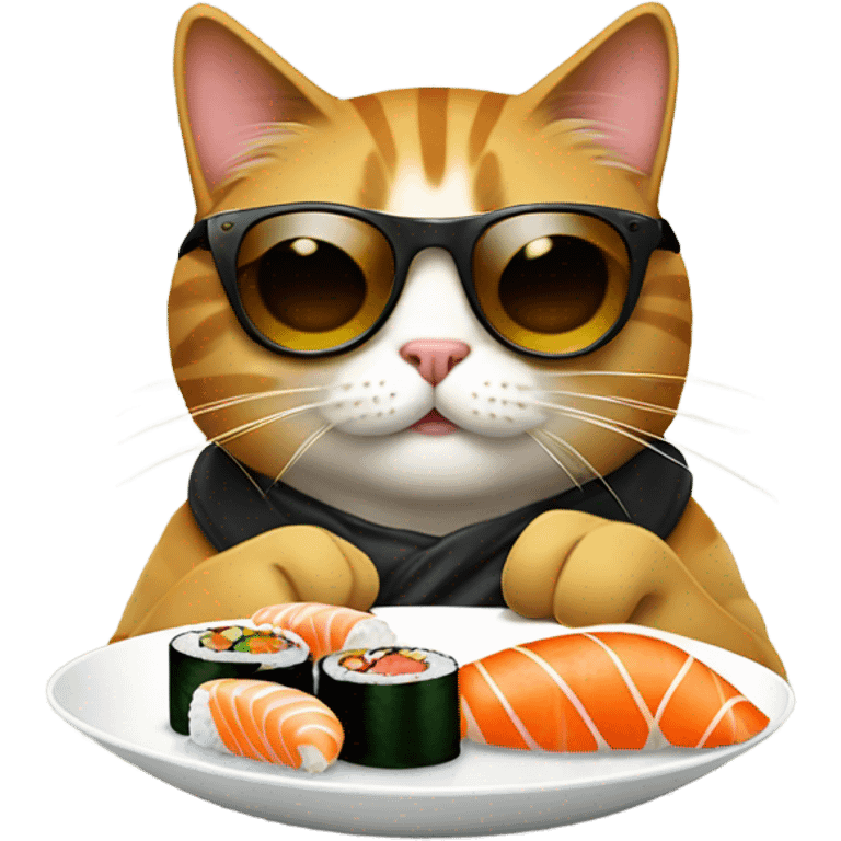 cat wearing sunglasses eating sushi emoji