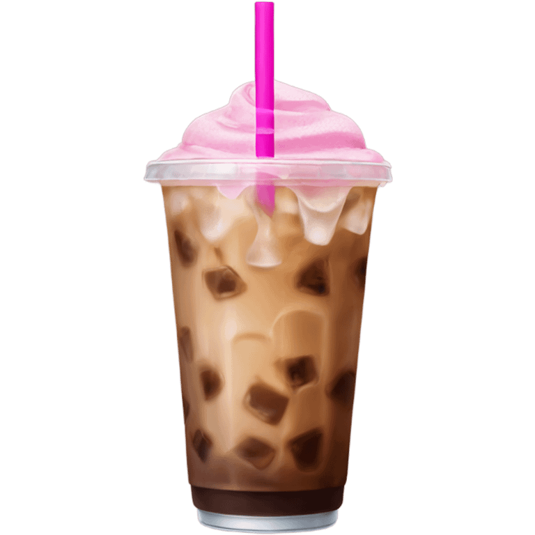 Iced coffee with pink straw emoji