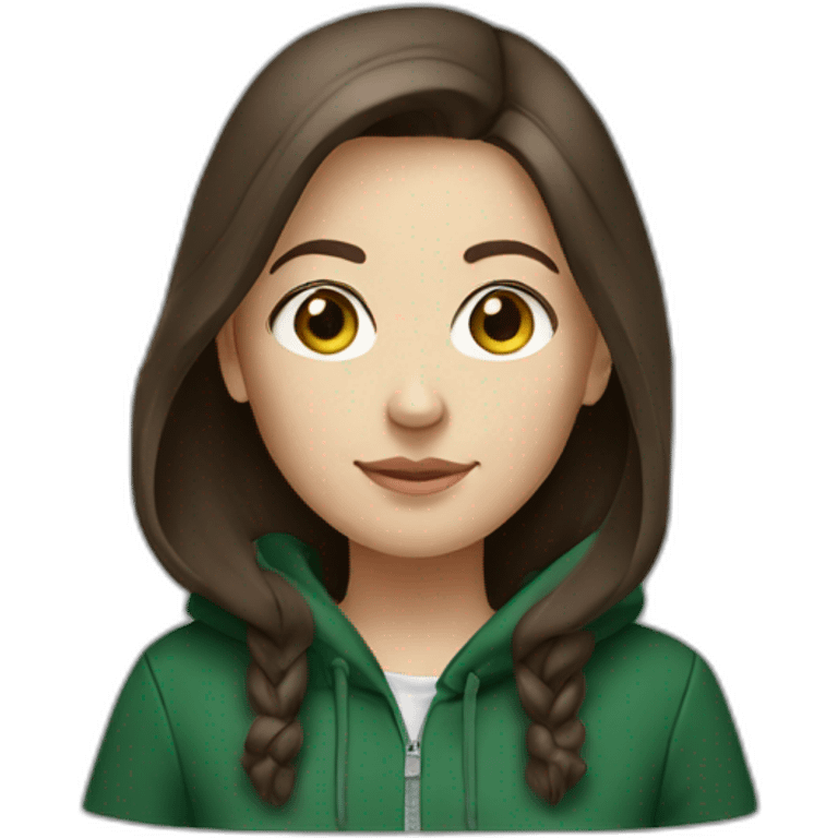 White Girl with darkbrown hair wearing darkgreen Hoodie emoji