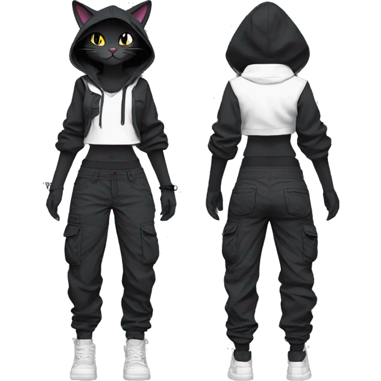 Edgy Anthro cool pretty dark cat-Pokémon-fursona techwear cargo pants hoodie emoji