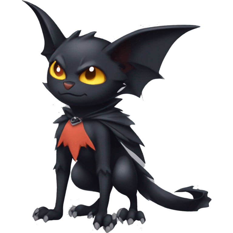 Anthro Black Cool Edgy Punk-Gothic Horned Bat-winged Litten-Bat-cat-Fakemon full body emoji