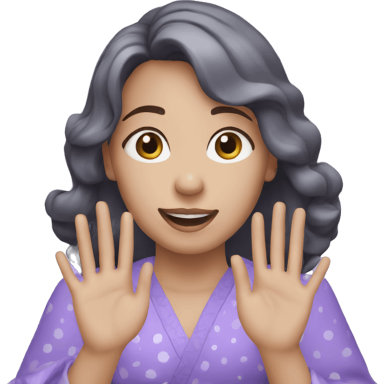 A girl with lavender kurti white spots clapping emoji