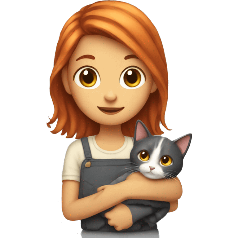 Read haired girl holds a cat emoji