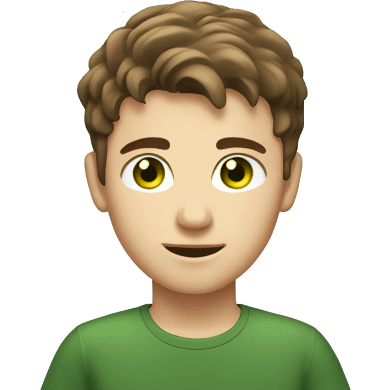 caucassian young man with short brown hair and green eyes working on laptop emoji