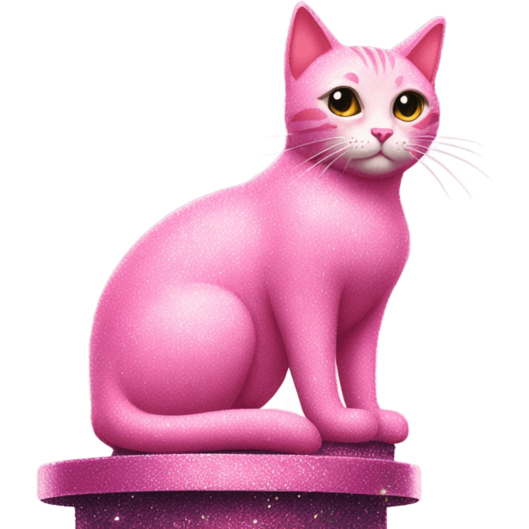 Pink cat on cat-tower with glitter emoji