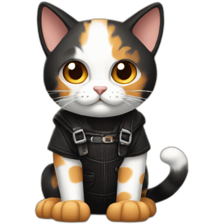 Halloween Meowscles is a buff anthropomorphic calico  cat  he has a shadow design with black  jeans emoji