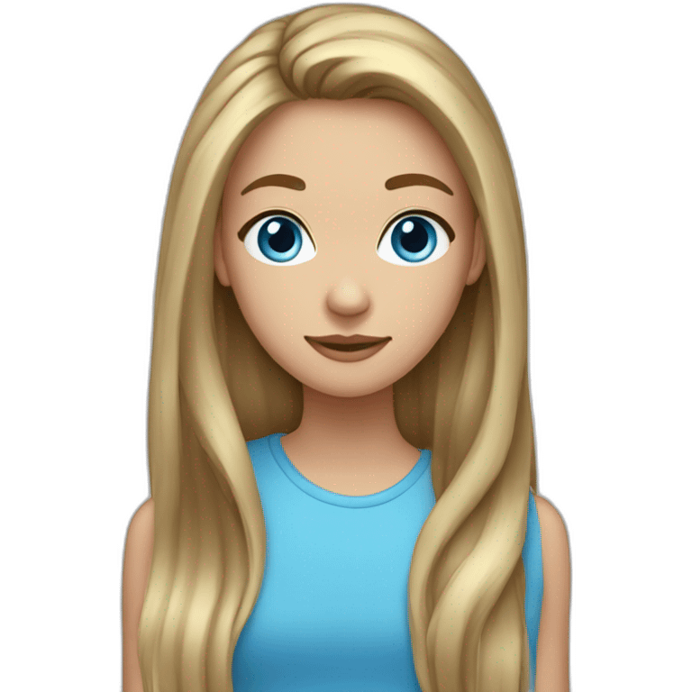 a teenager girl with long dark blond hair,tied hair, blue eyes emoji