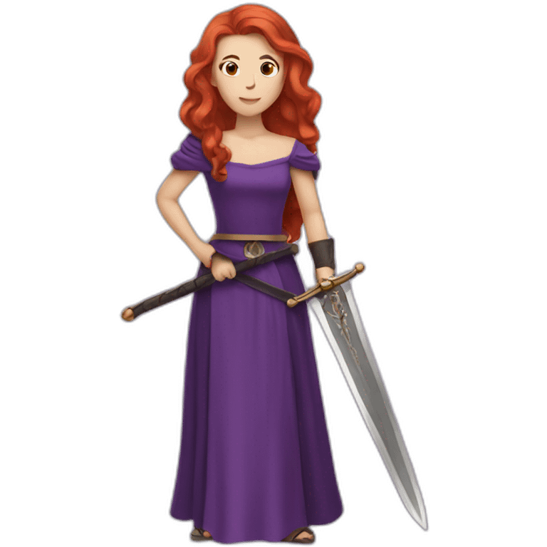 redhead women in purple dress with sword emoji