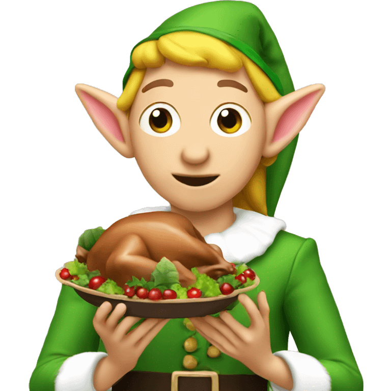 Elf eating a turkey emoji