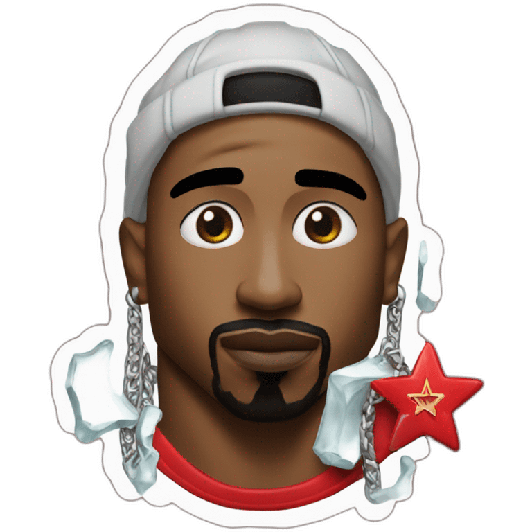 2pac wearing an iced out jewish star pendant and chain, also wearing a red hockey jersey emoji