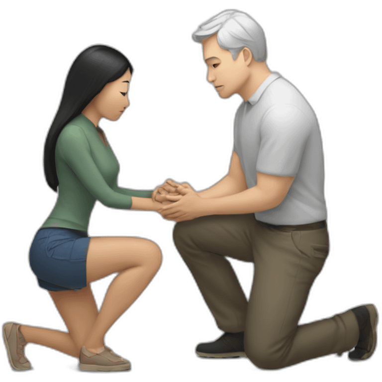 asian woman kneeling in front of a white man emoji